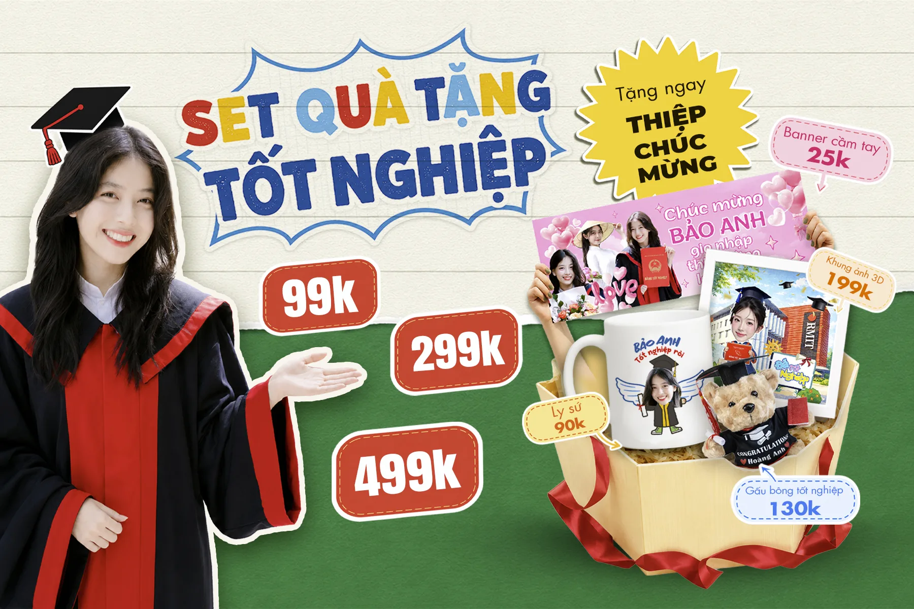 Combo quà tặng tốt nghiệp từ 99k - Cá nhân hoá hình ảnh, tên riêng tại TGIA