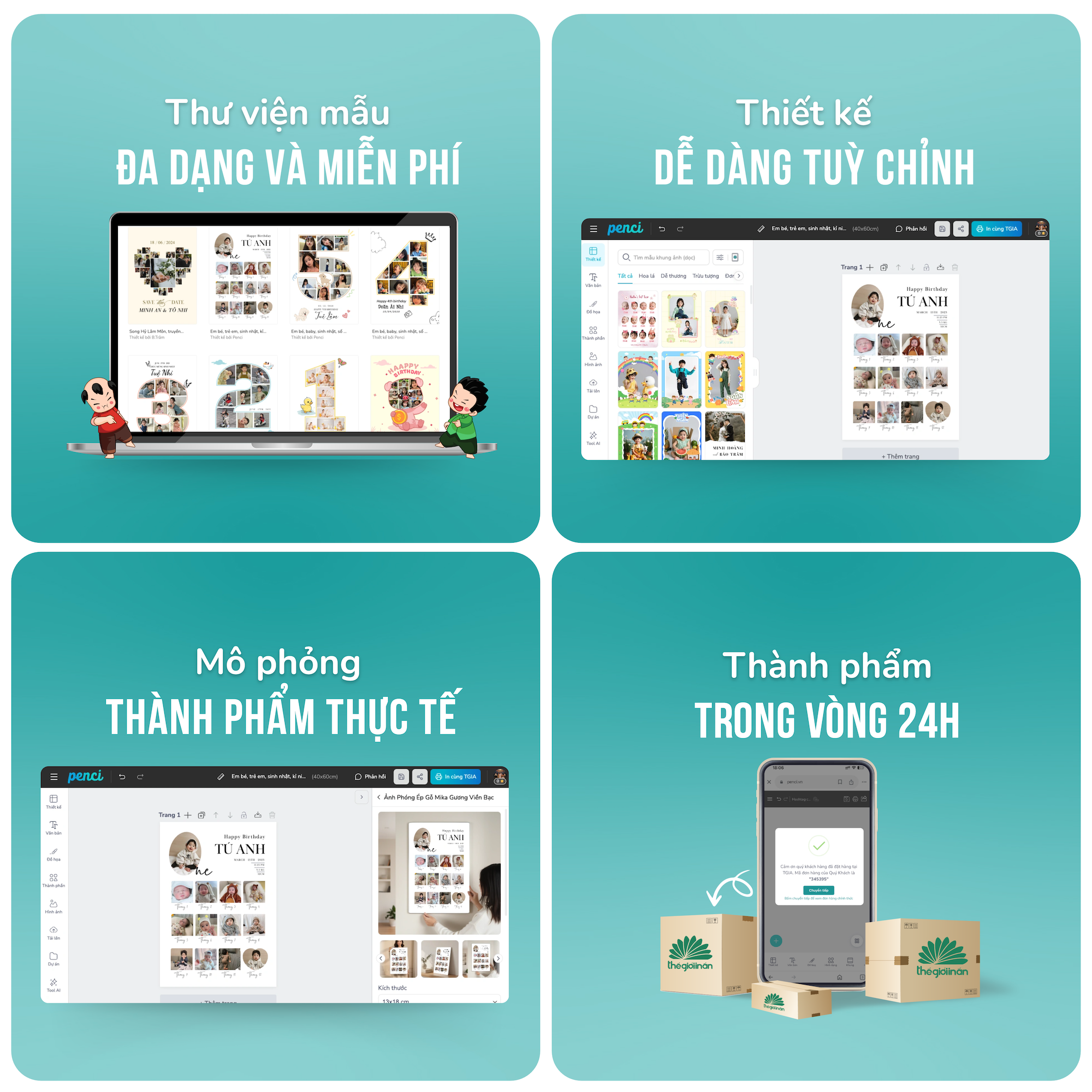 Ảnh Phóng Ép Gỗ Mika Gương Viền Bạc