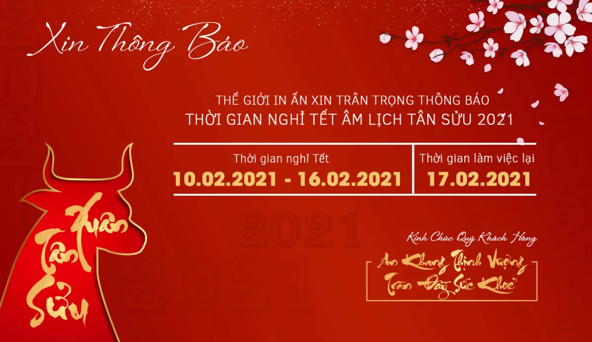 Thông báo nghỉ tết Âm Lịch - Xuân Tân Sửu 2021