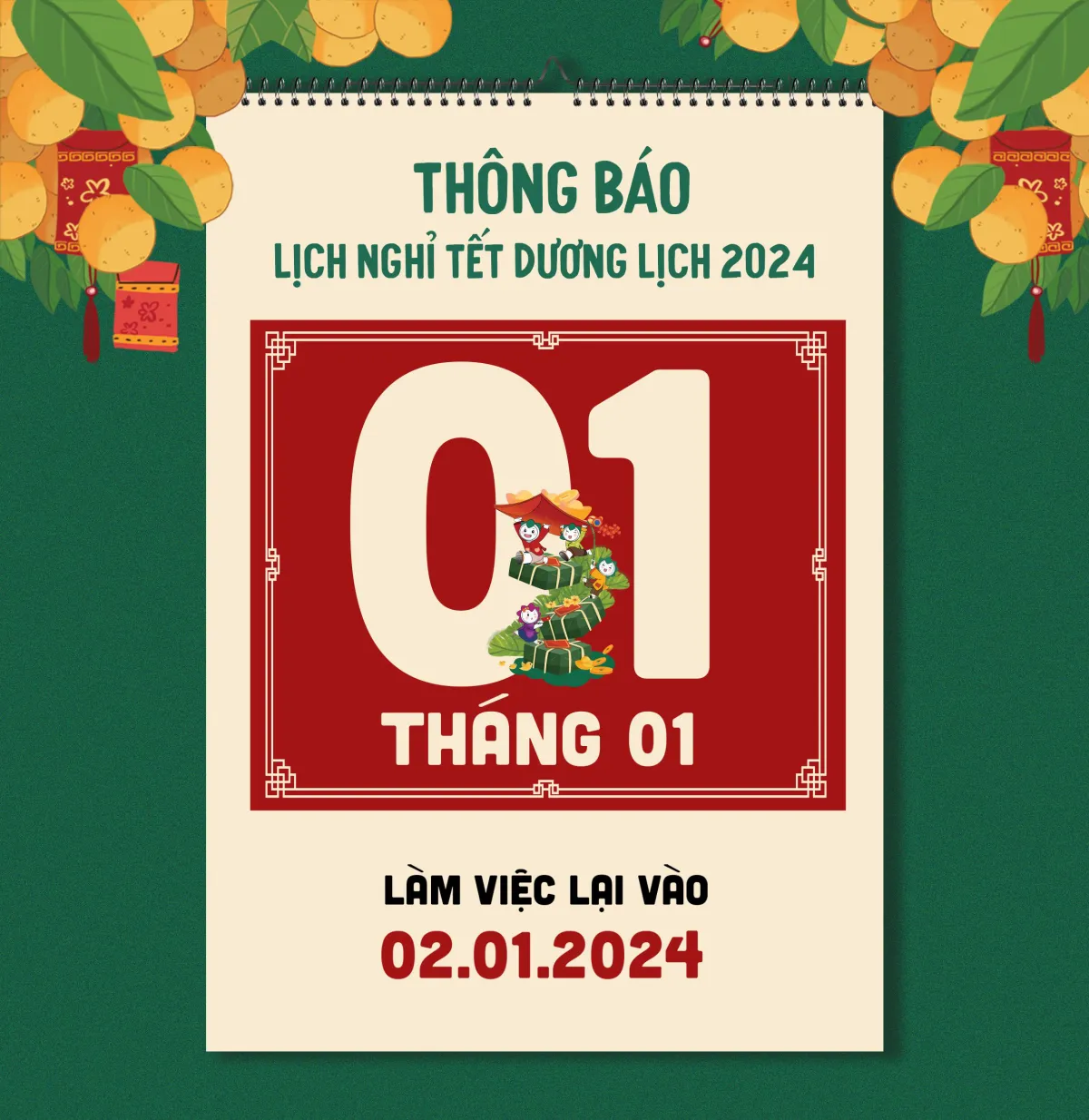 Thông báo Lịch nghỉ Tết dương lịch 2024