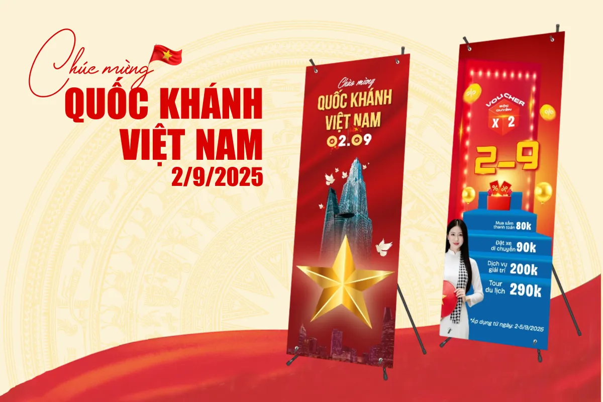 Gợi ý mẫu Standee bán hàng, khuyến mãi ngày Quốc Khánh 2/9 dành cho các Shop, Quán Ăn, Quán cafe