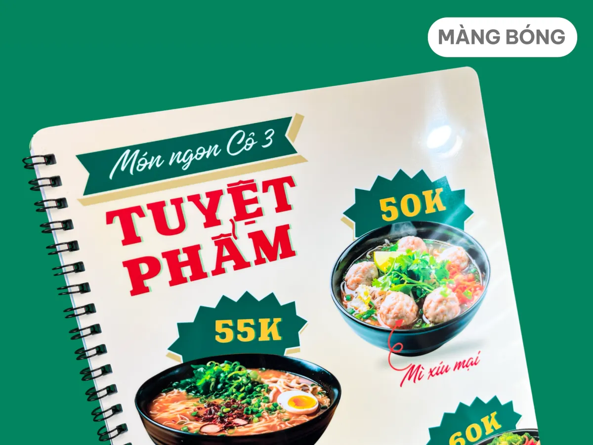 Menu nhựa PVC cán màng bóng