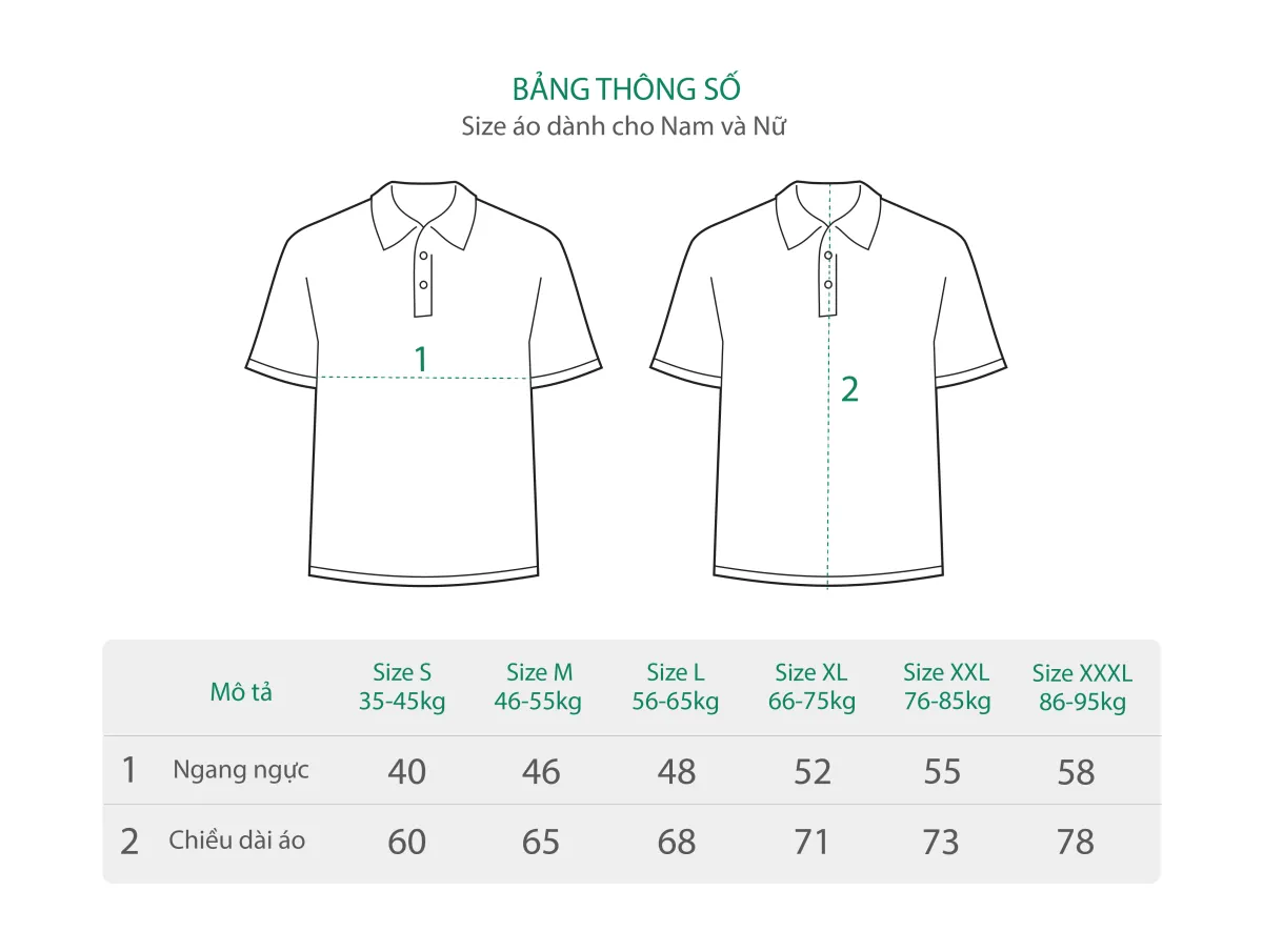 Bảng size áo cổ trụ