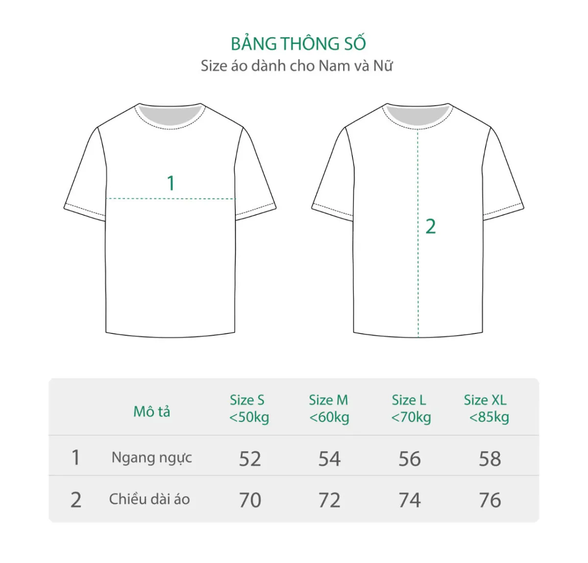 Bảng size áo thun 2 chiều