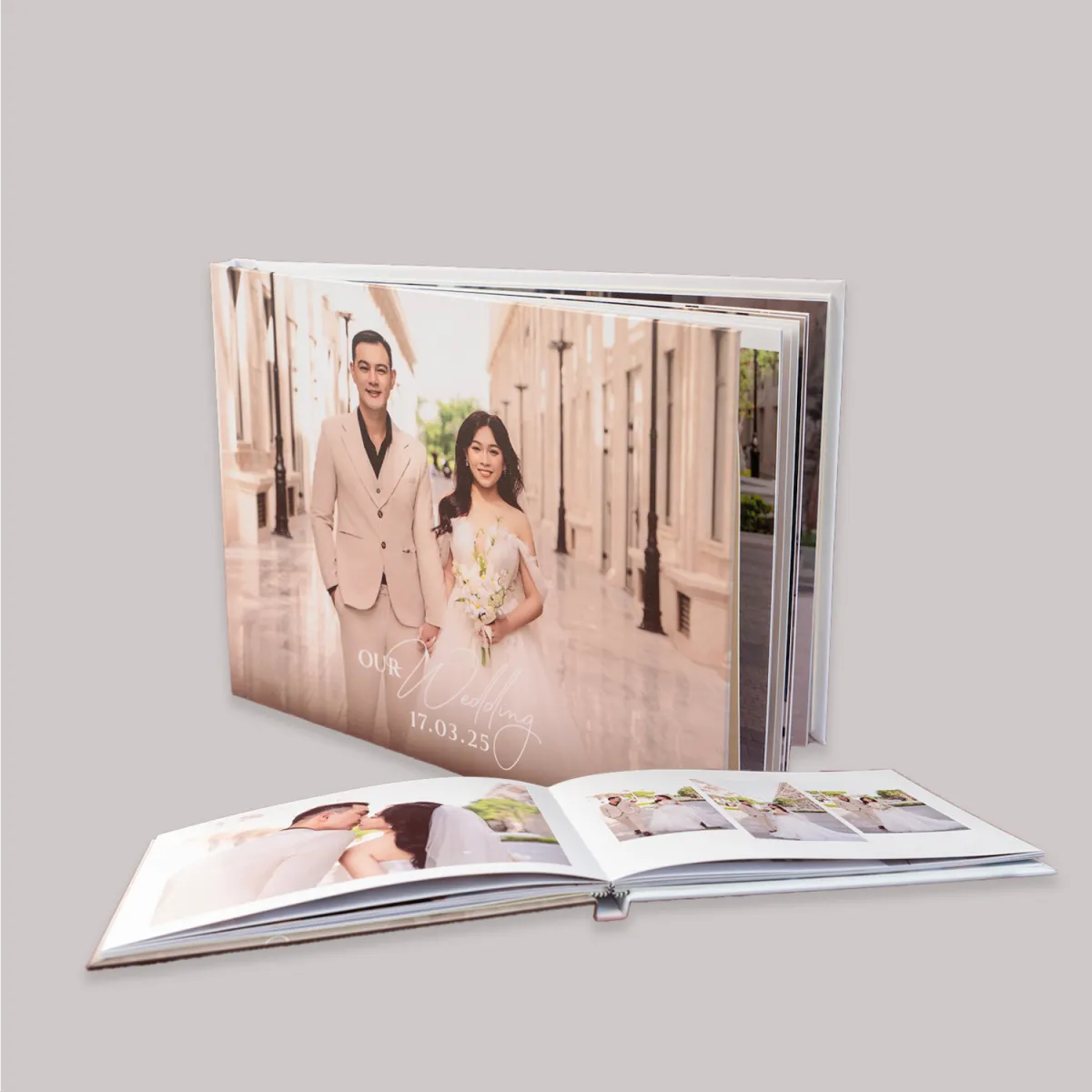 Photobook mở phẳng liền trang bìa in hình giấy lụa