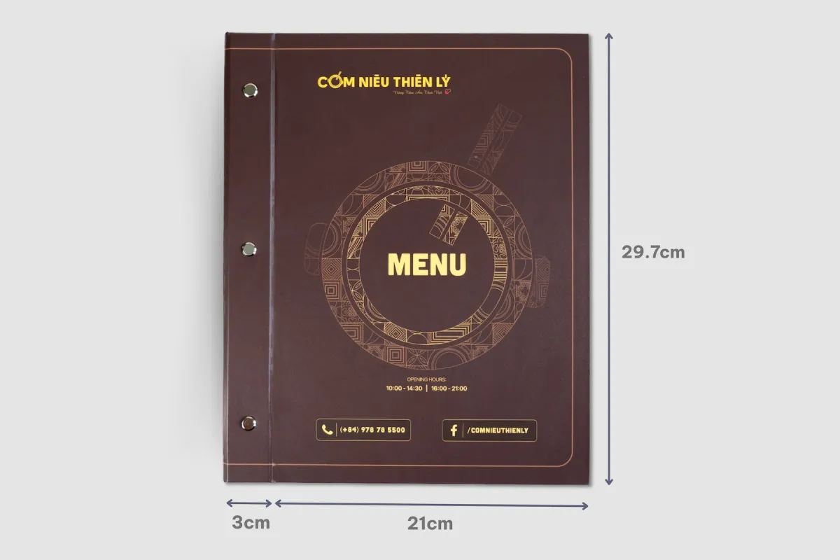 Kích thước Menu đóng ốc