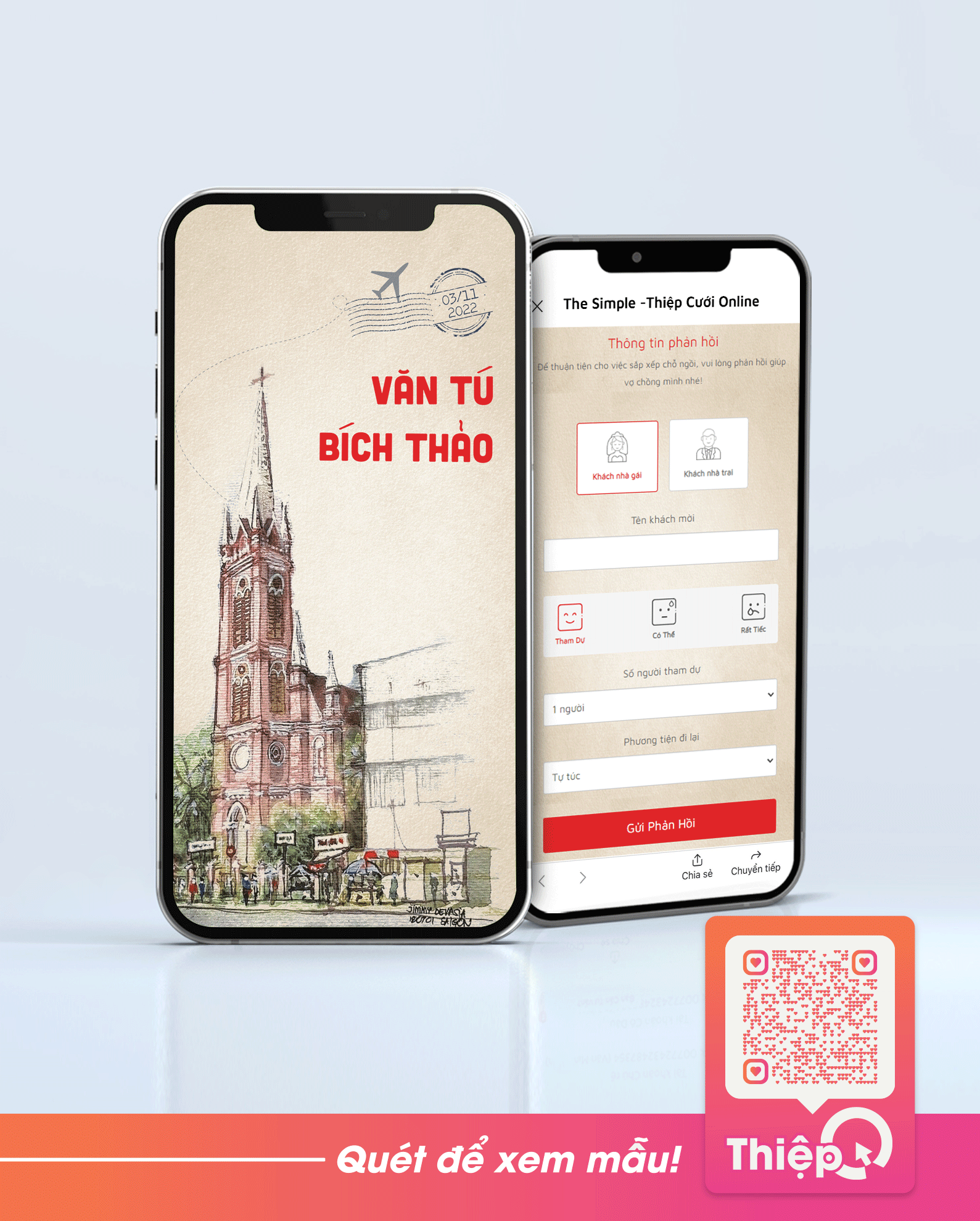在线请柬 - 胡志明市，春天 - RSVP迷你婚礼网站，数字婚礼邀请
