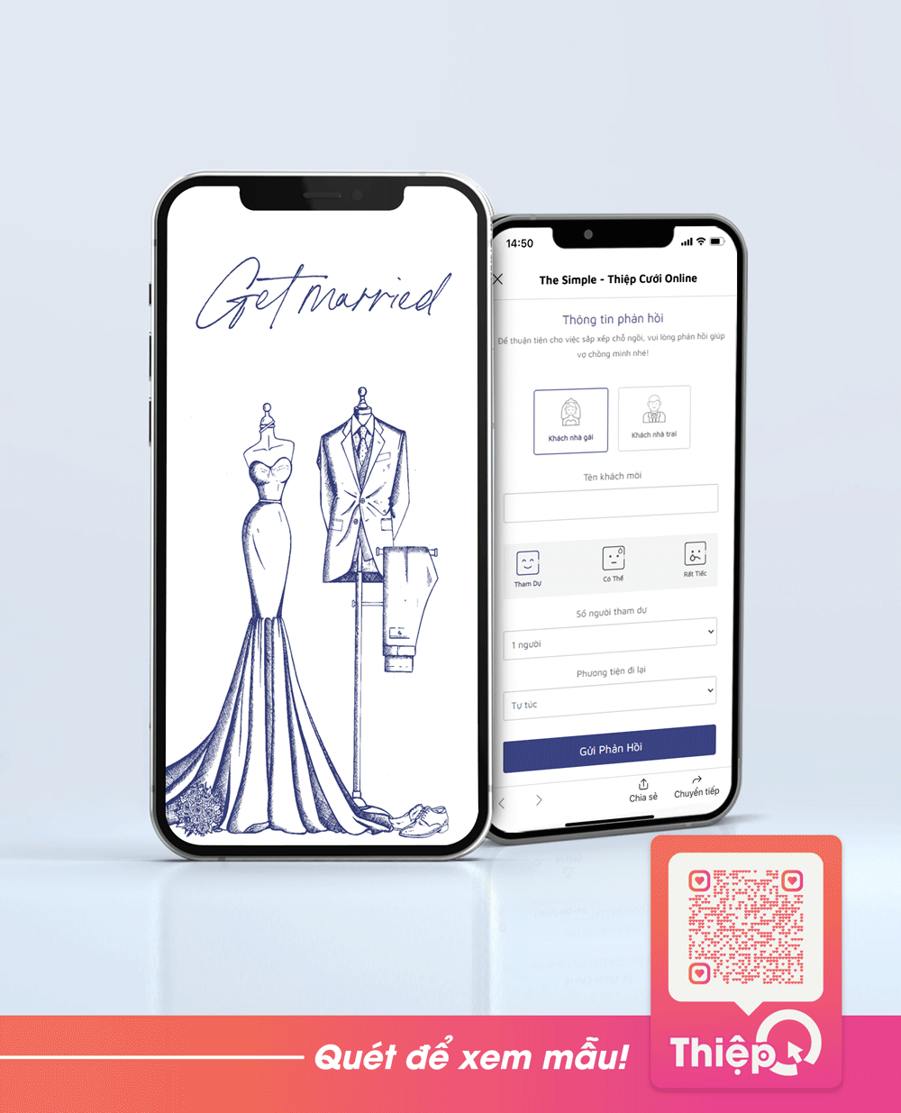 在线请柬 - Wedding Dress - RSVP迷你婚礼网站，数字婚礼邀请函