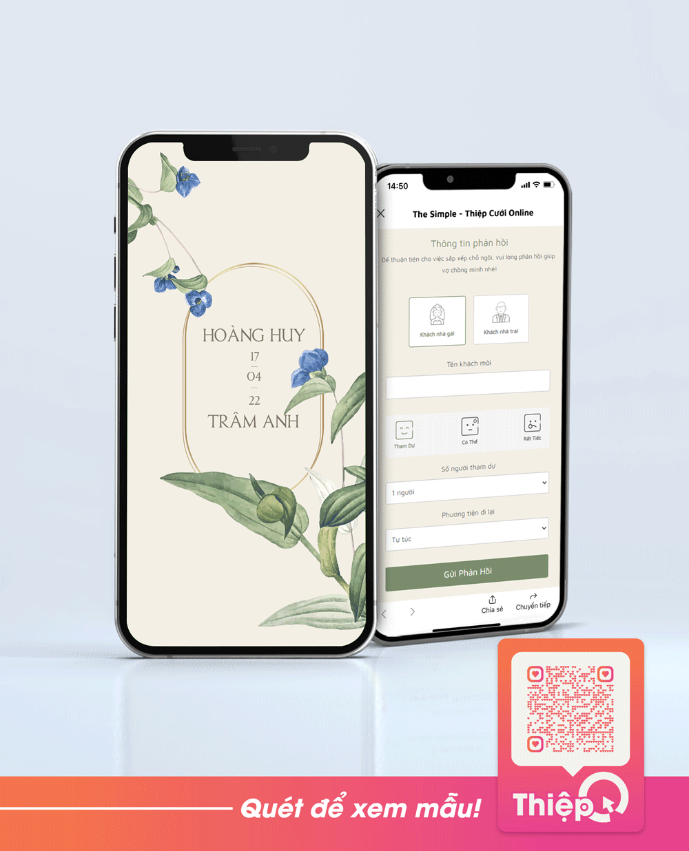 Thiệp cưới Online - Hoa Và Em 01 - Mini Wedding Website with RSVP, Digital Wedding Invitation