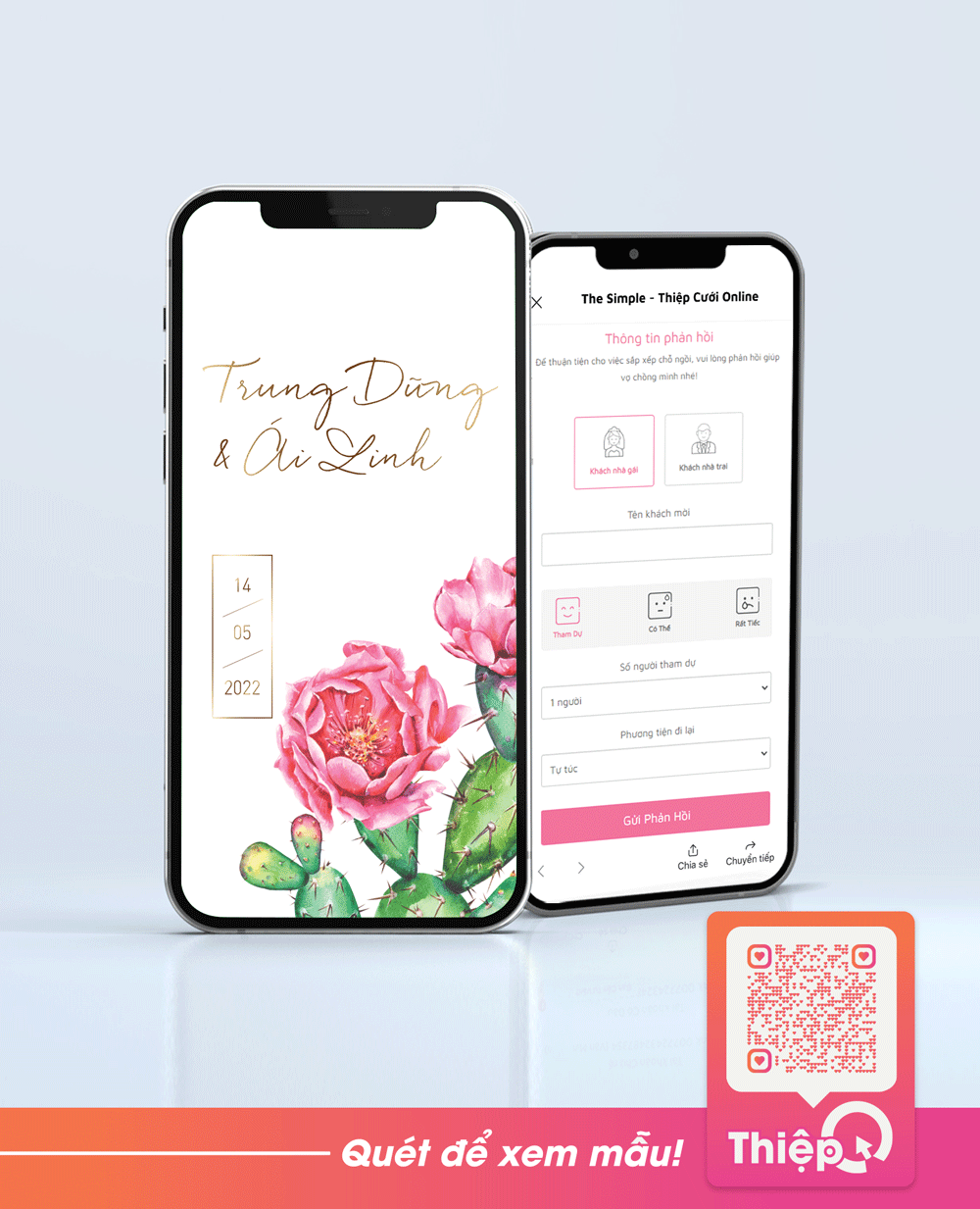 Thiệp cưới Online - Hoa Xương Rồng - Mini Wedding Website with RSVP, Digital Wedding Invitation