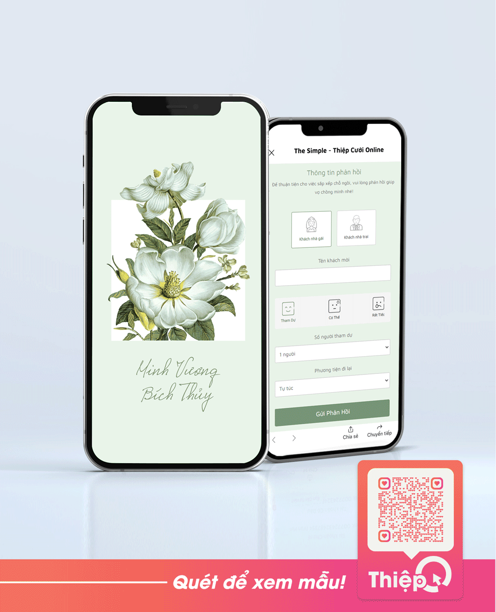 Thiệp cưới Online - Hoa Mộc Lan - Mini Wedding Website with RSVP, Digital Wedding Invitation