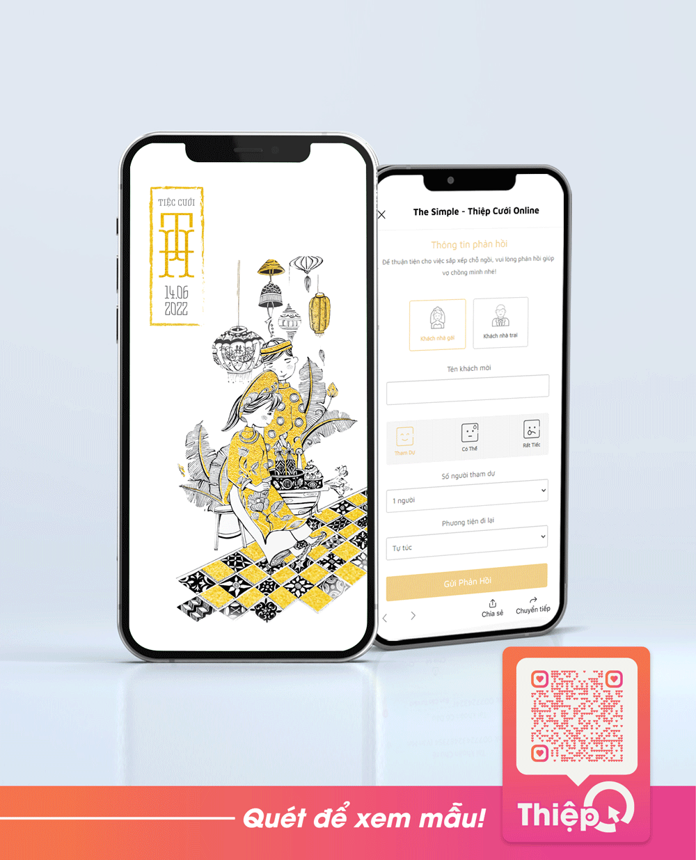 Thiệp cưới Online - Ngày Nắng - Thiệp Golden - Mini Wedding Website with RSVP, Digital Wedding Invitation