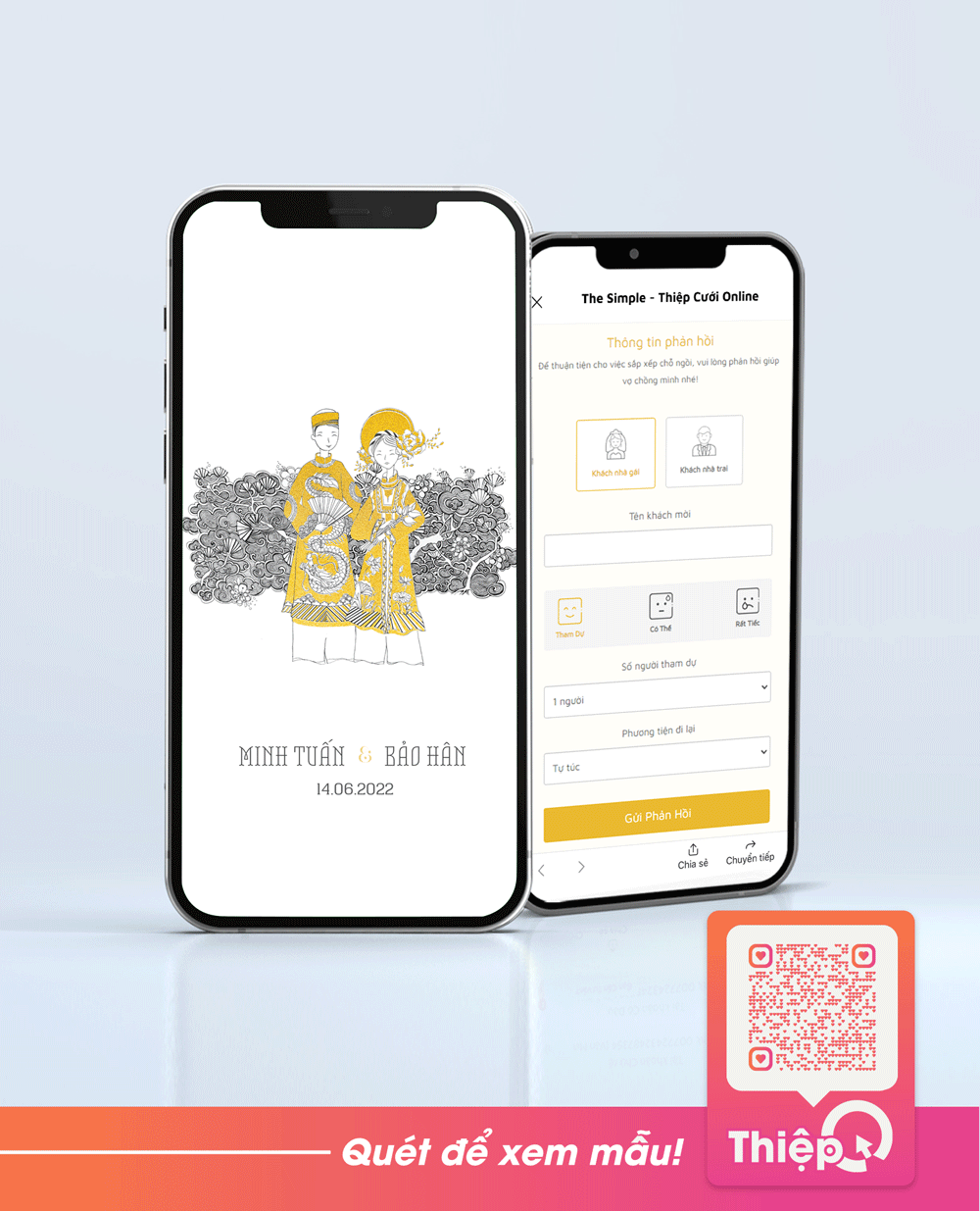 Thiệp cưới Online - Trăm Năm - Thiệp Golden - Mini Wedding Website with RSVP, Digital Wedding Invitation