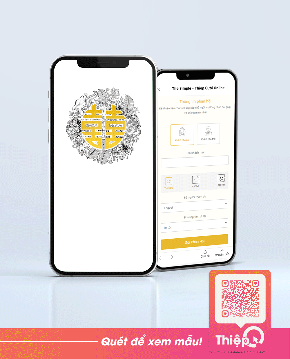 Thiệp cưới Online - Song Hỷ - Thiệp Golden - Mini Wedding Website with RSVP, Digital Wedding Invitation