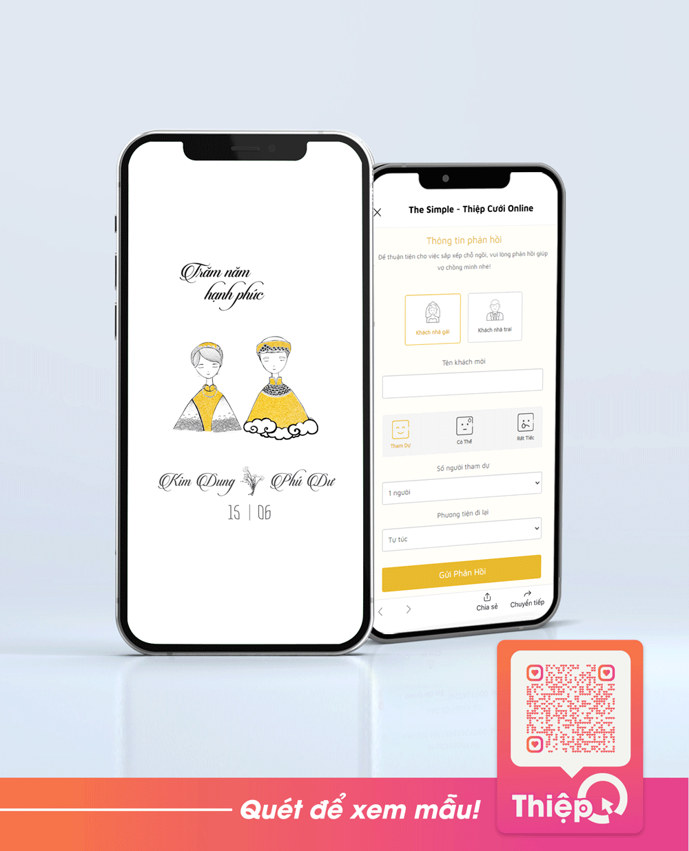 Thiệp cưới Online - Tình Chàng Ý Thiếp - Thiệp Golden - Mini Wedding Website with RSVP, Digital Wedding Invitation