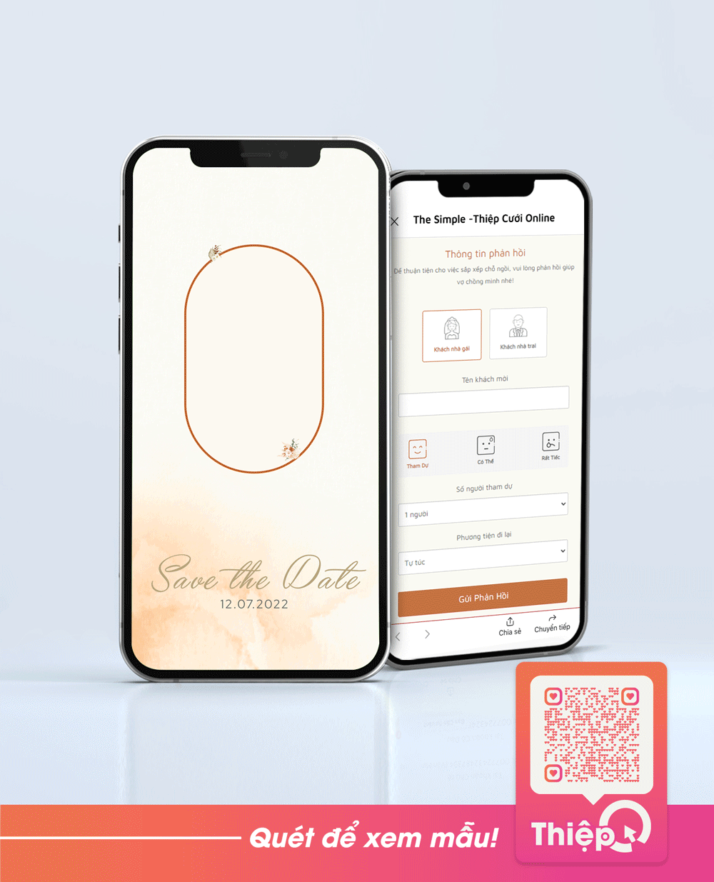 Thiệp cưới Online - Burnt Orange - Mini Wedding Website with RSVP, Digital Wedding Invitation