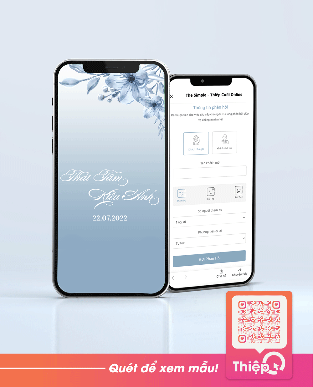 Thiệp cưới Online - Dusty Blue - Mini Wedding Website with RSVP, Digital Wedding Invitation