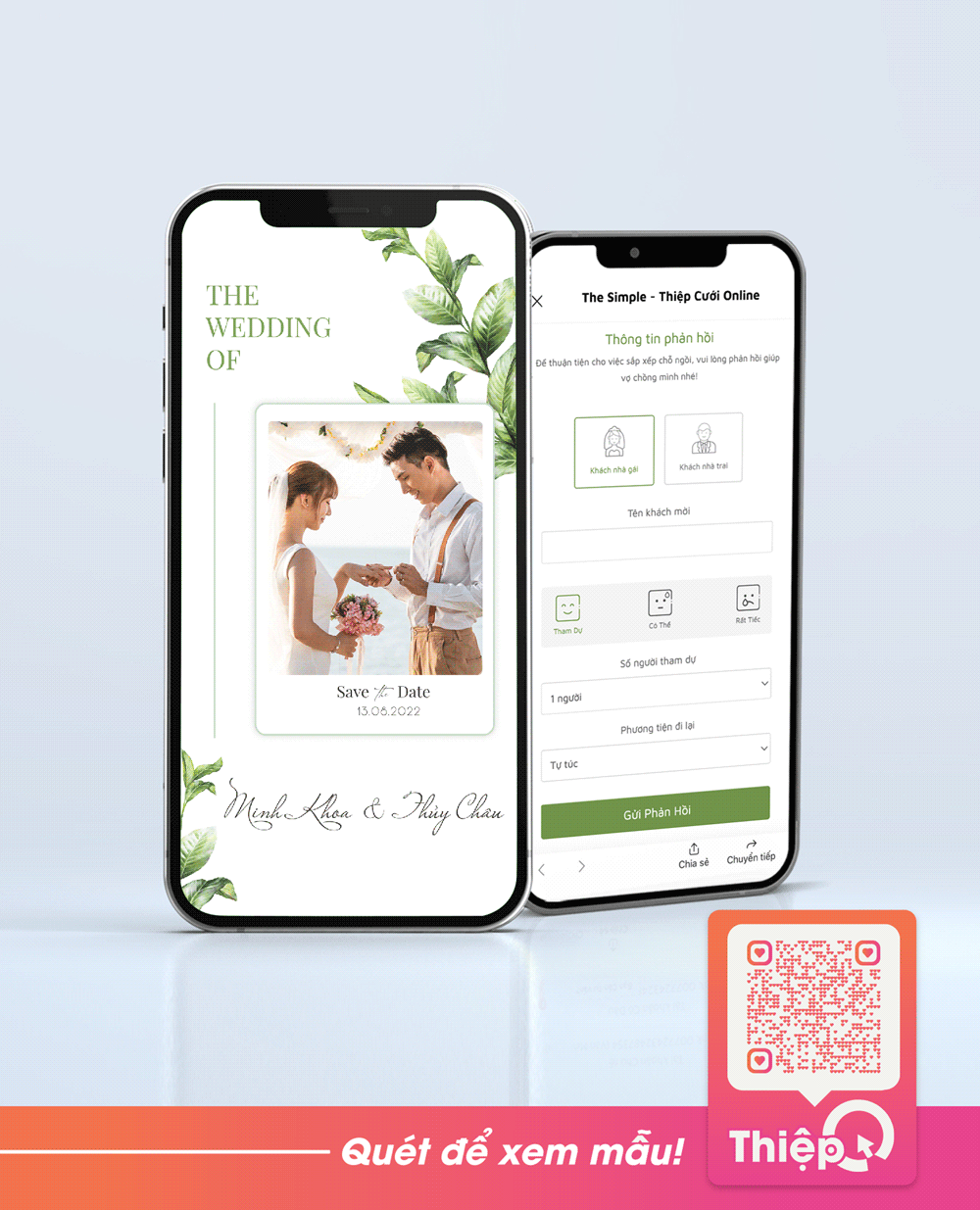 Thiệp cưới Online - The Leaves - Mini Wedding Website with RSVP, Digital Wedding Invitation
