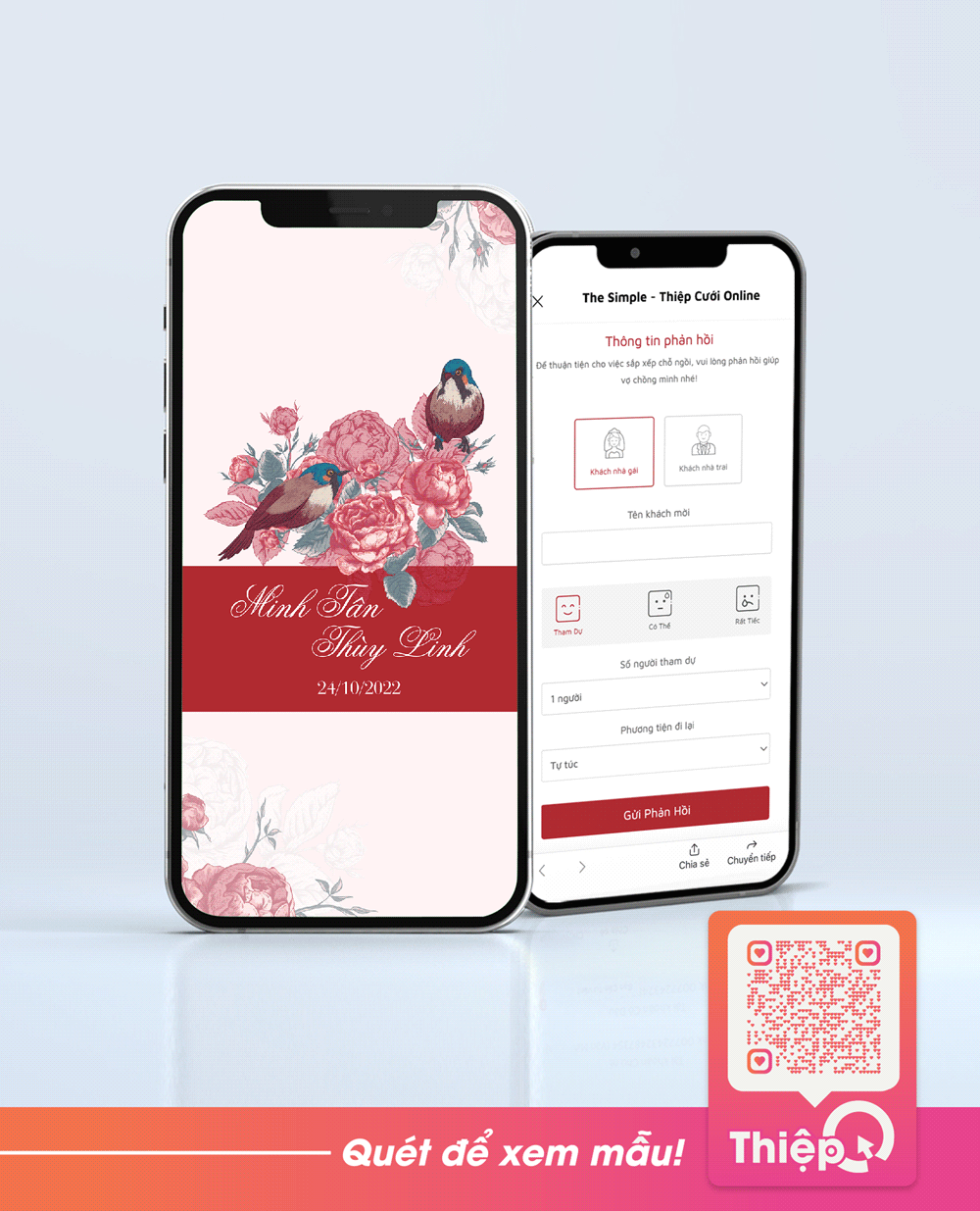 Thiệp cưới Online - Đôi Uyên Ương - Mini Wedding Website with RSVP, Digital Wedding Invitation