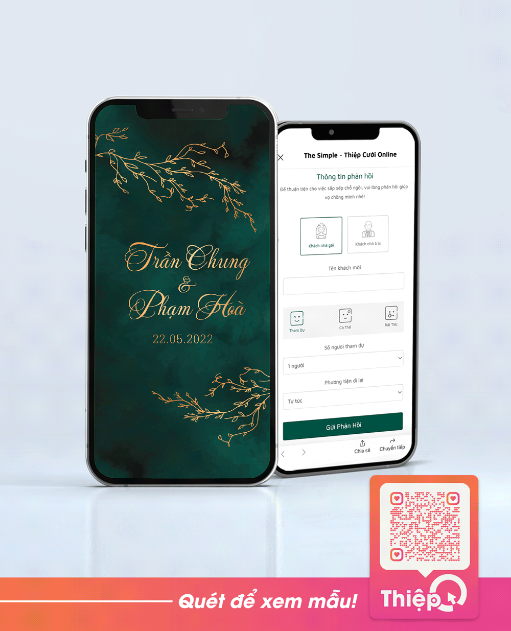Thiệp cưới Online - Ruby 1 - Mini Wedding Website with RSVP, Digital Wedding Invitation