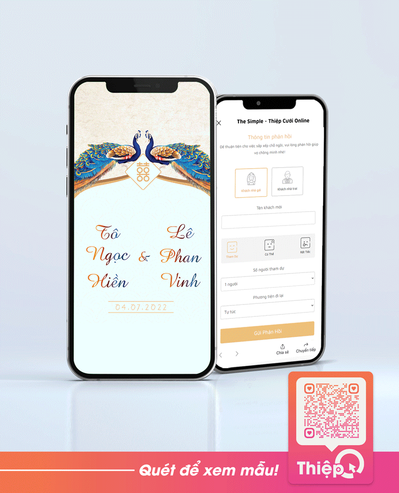Thiệp cưới Online - Khổng Tước Vũ - Mini Wedding Website with RSVP, Digital Wedding Invitation