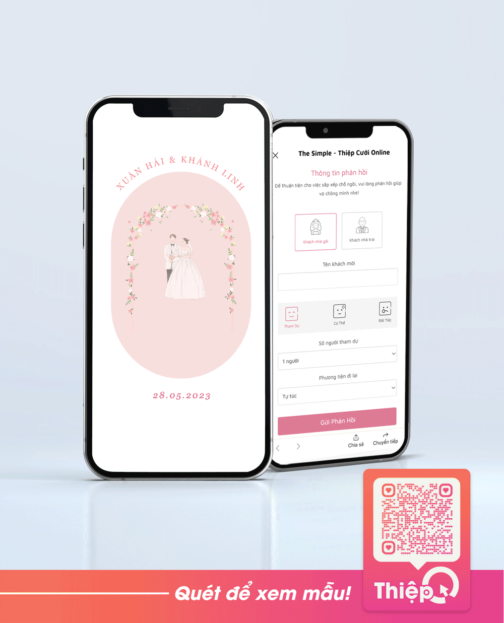 Thiệp cưới Online - Fairy Love - Flamingo - Mini Wedding Website with RSVP, Digital Wedding Invitation