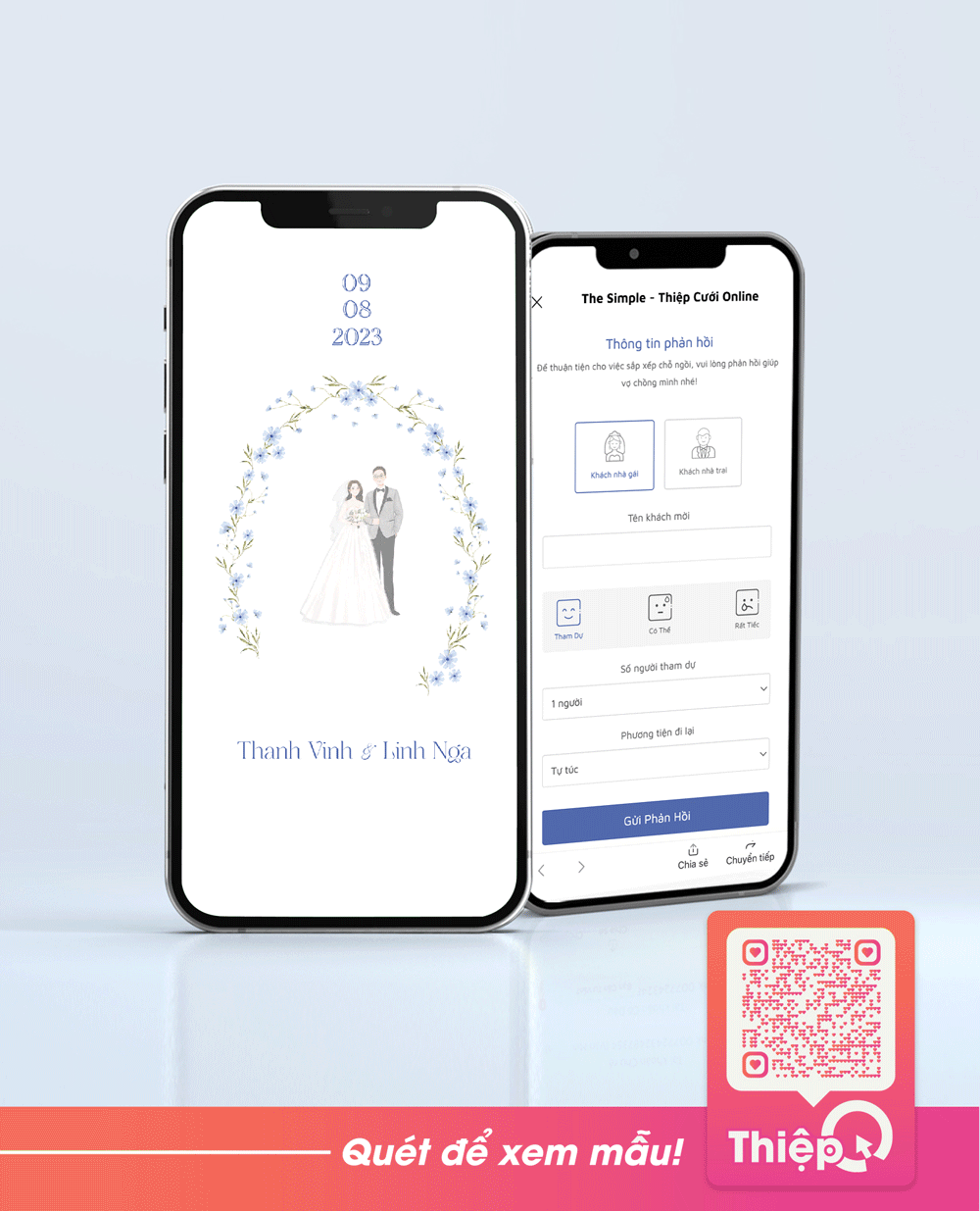 Thiệp cưới Online - Fairy Love - Sky Blue - Mini Wedding Website with RSVP, Digital Wedding Invitation