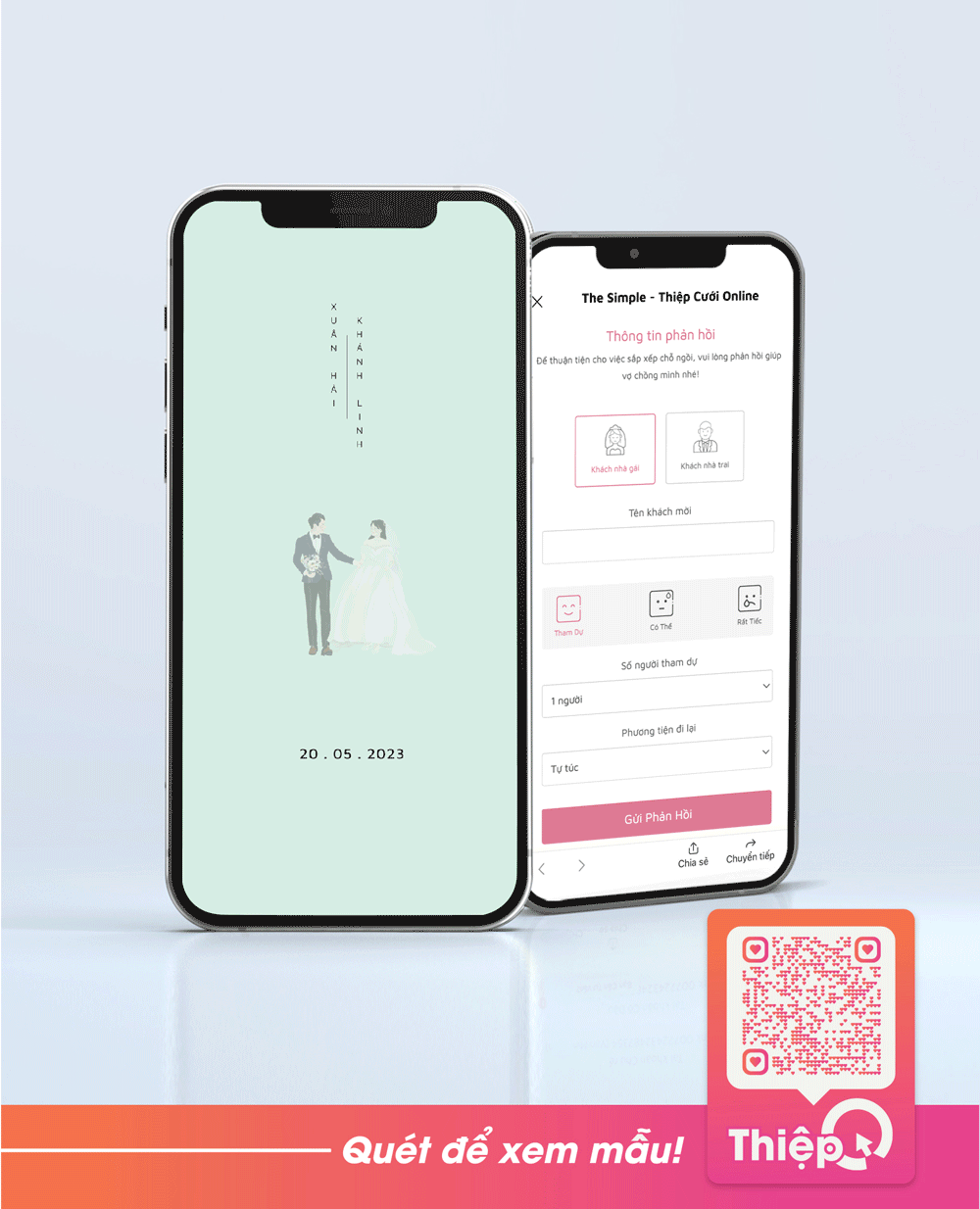Thiệp cưới Online - Fairy Love - Mint Green - Mini Wedding Website with RSVP, Digital Wedding Invitation