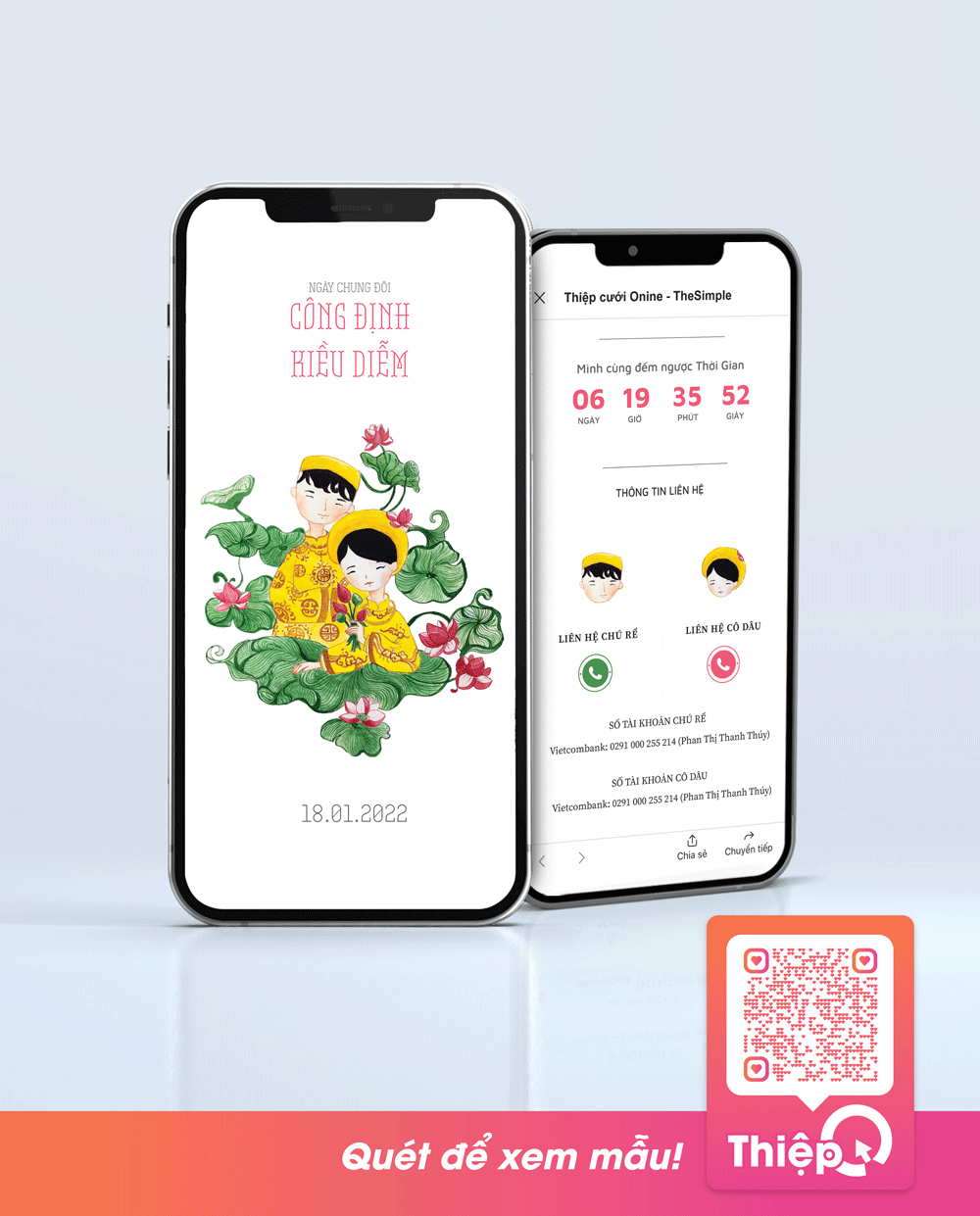 Thiệp cưới Online - Hương Sen - Mini Wedding Website with RSVP, Digital Wedding Invitation
