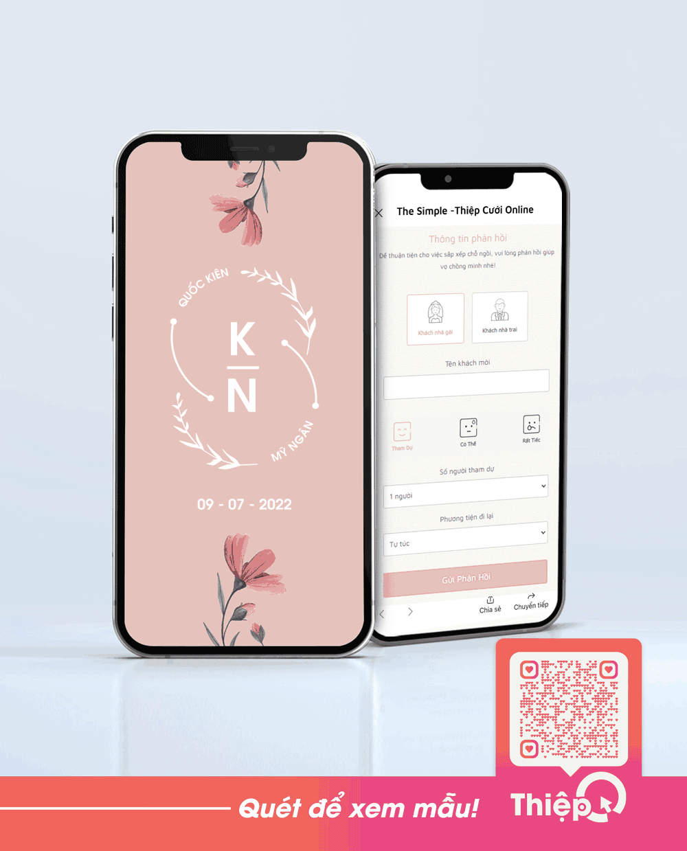 Thiệp cưới Online - Love, Daisy - Mini Wedding Website with RSVP, Digital Wedding Invitation