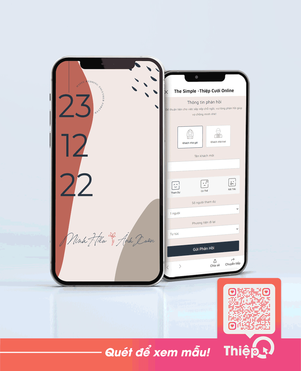 Thiệp cưới Online - Minimalism 1 - Mini Wedding Website with RSVP, Digital Wedding Invitation